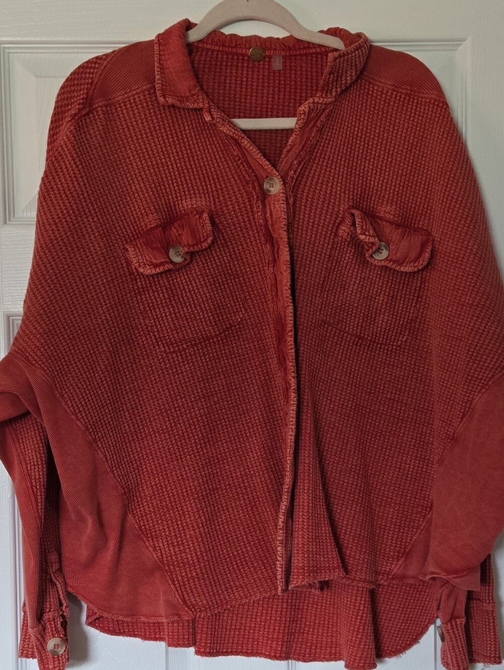 FP Rust Red Women's Waffle-Knit Button-Front Sweater